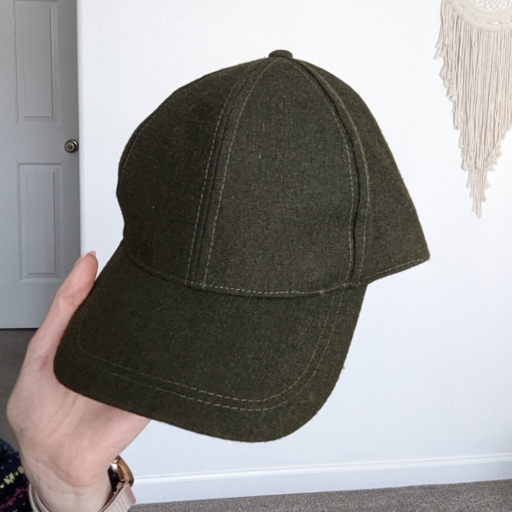Wool blend green ball cap hat